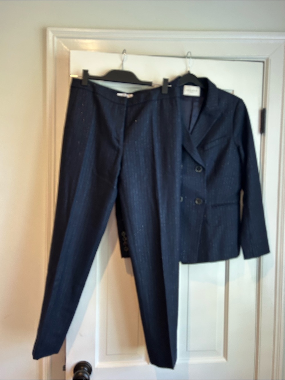 SANDRO navy pinstripe suit.
